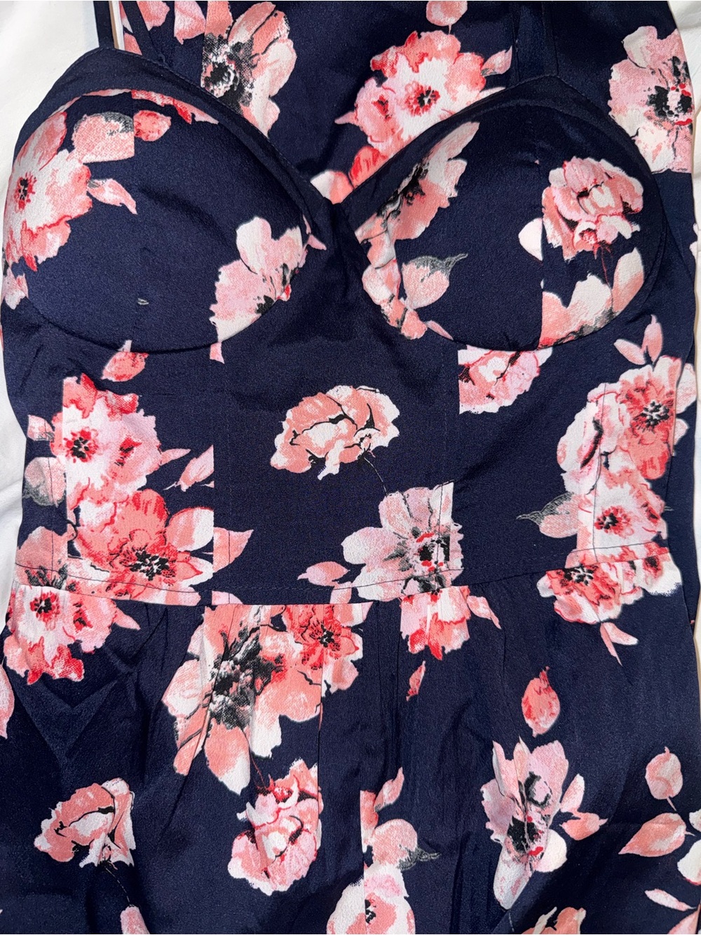 Navy Jumpsuit with Pink Floral Print